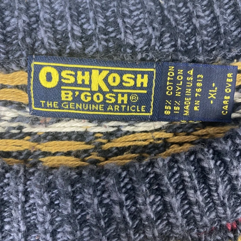 Vintage OshKosh B'gosh Sweater Mens XL Multi Colo Geometric Knit Made in USA